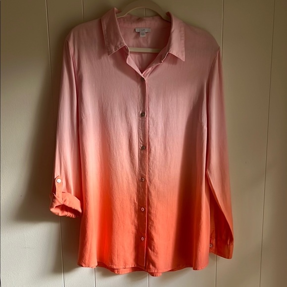 J.Jill Pink and Orange Ombre Button-Up Coastal Beach Lagen Look Shirt Sz Med - Picture 15 of 16